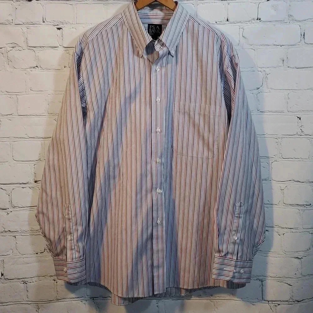 Jos A Bank Shirt Mens Large Red, White and Blue Colorful Striped Long-sleeved
